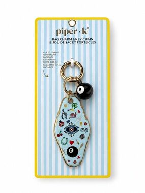 piper•k Light Blue Enamel Bag Charm & Key Chain with Black 8-Ball Accent